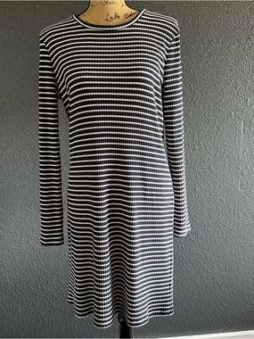 Michael Kors XL Navy White Stripe Knit Dress Long Sleeve Stretch Casual Classic